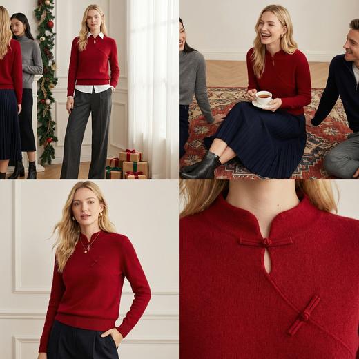 【咕咕同款】PALUOPO/PL复古盘扣女衫ET23163R-A/约重275g 红色帕罗 商品图1