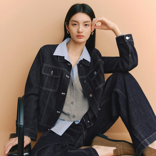 【严选】蒋欣代言伊芙丽假两件拼接针织衫女2026春季新款透气舒适毛衫女1H2930021 商品图1