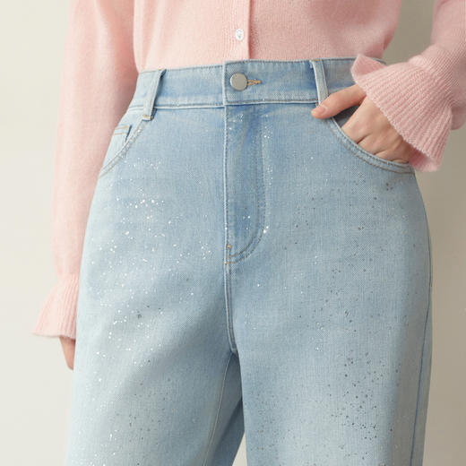 【严选】诗凡黎四面弹经典直筒牛仔裤2026春新款浅蓝烫银工艺高腰显瘦长裤7H2250161 商品图3