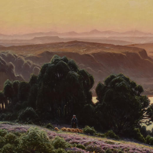 独角鹿西洋古董19世纪晚期法国自然主义画家 William Didier-Pouget 出品《尚布利湖清晨风景》主题油画 商品图2