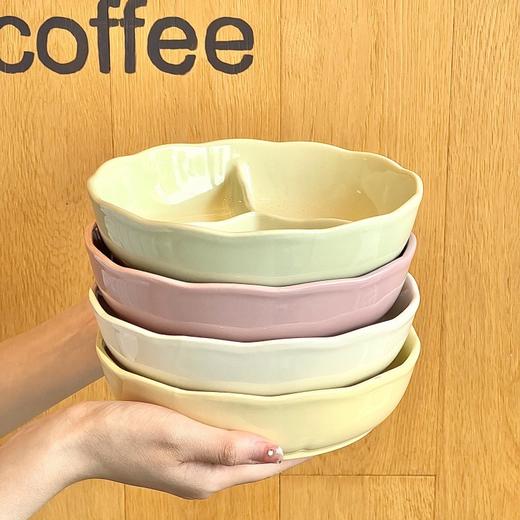 【花型三格深盘】陶瓷色釉家用加深分格餐盘早餐减脂分菜盘一人食餐具 商品图2