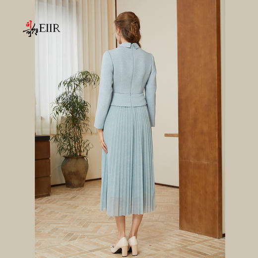 司歌假两件西装连衣裙翻领长袖春秋压褶中长裙A921184X 商品图3
