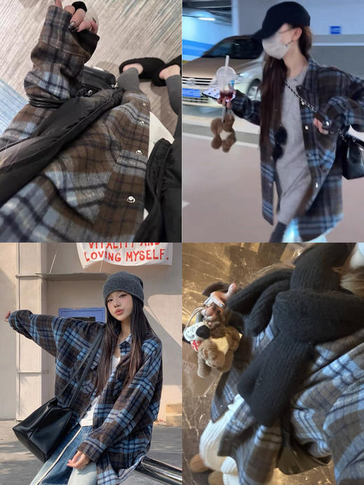 磨毛厚衬衫韩系格子外套 商品图12