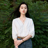 三彩2026春季新款V领灯笼袖法式衬衣宽松套头小衫气质上衣通勤S 商品缩略图2