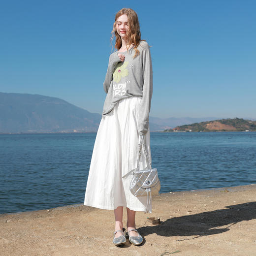 【防透小白裙】三彩2026春季新款高腰半身裙A字裙长裙显瘦气球裙M 商品图3