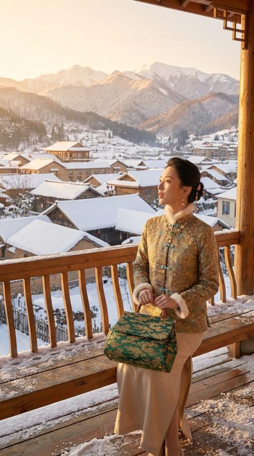 新国风立领水貂毛拼接夹棉花扣外套 商品图3