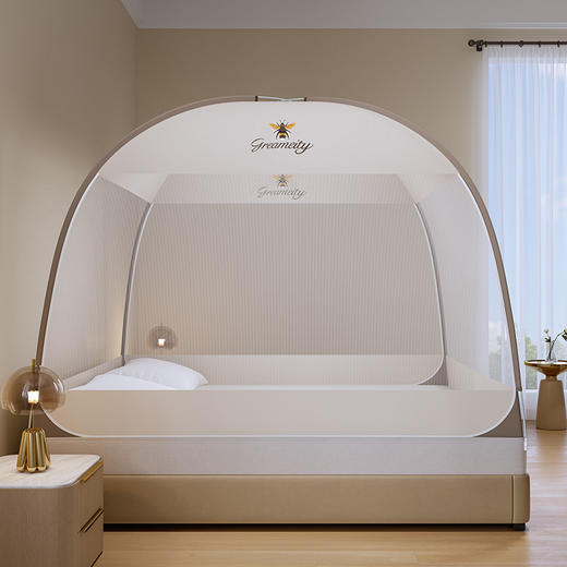 【品牌直发】加倍生活 双开门蒙古包蚊帐 3色可选家用新款卧室免安装儿童防摔尘可折叠纹帐 商品图2