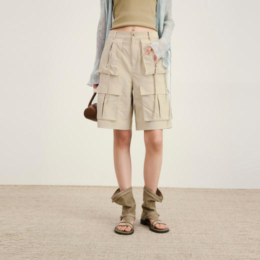 lost in echo2026年春夏新款工装风收腰灯笼袖短夹克外套中裤套装 商品图3