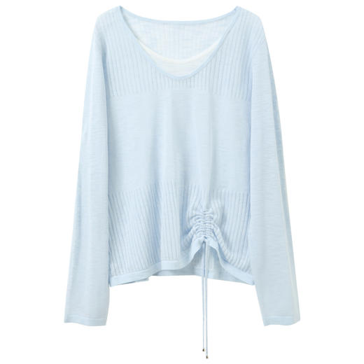 【莱赛尔】三彩2026春季新款假两件V领针织衫毛衫套头宽松休闲S 商品图4