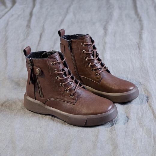 休闲马丁靴女春秋平跟软底短靴新款英伦风大码百搭女靴 商品图2