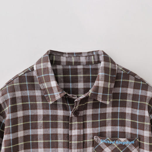 马克珍妮复古格纹男童透气棉麻衬衫2026年春装新款560220 商品图2