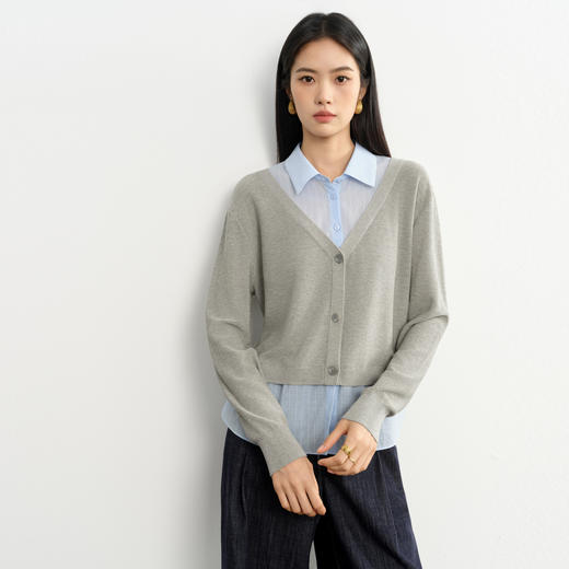 【严选】蒋欣代言伊芙丽假两件拼接针织衫女2026春季新款透气舒适毛衫女1H2930021 商品图3