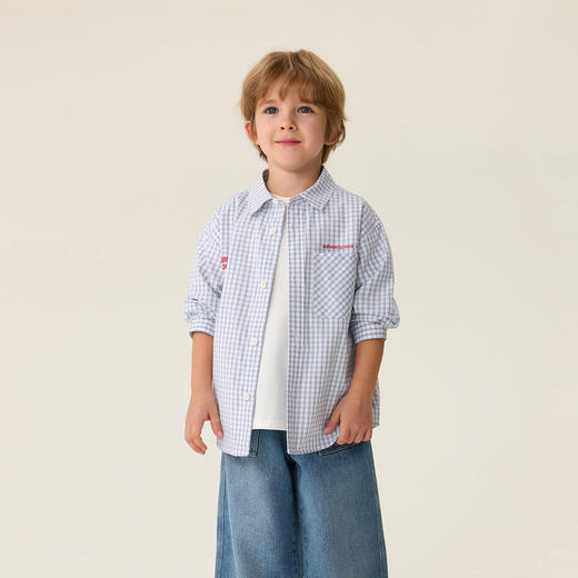 马克珍妮休闲复古男童纯棉格纹衬衫2026年春装新款560215 商品图2
