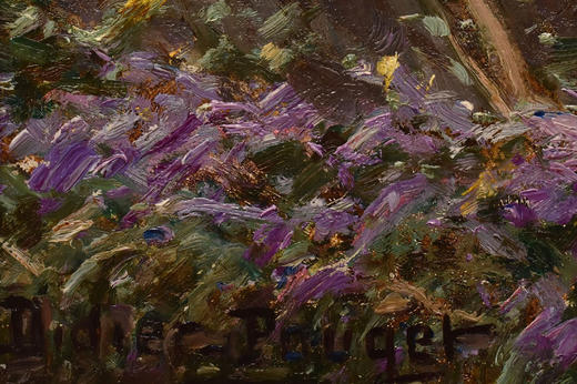 独角鹿西洋古董19世纪晚期法国自然主义画家 William Didier-Pouget 出品《尚布利湖清晨风景》主题油画 商品图6