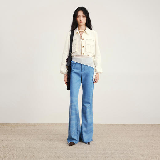 lost in echo2026年春夏新款时髦高腰修身显瘦直筒渐变牛仔喇叭裤 商品图0