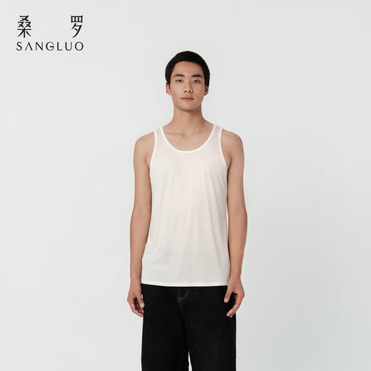 干爽体感』桑罗男士U领背心桑蚕丝透气舒适基础百搭打底 商品图0