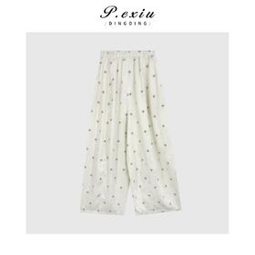 04-3潘依绣丁丁宠粉松弛感复古印花松紧腰阔腿休闲裤Q58412