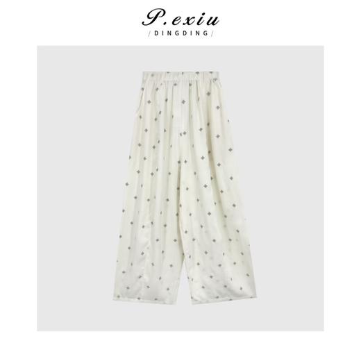 04-3潘依绣丁丁宠粉松弛感复古印花松紧腰阔腿休闲裤Q58412 商品图0