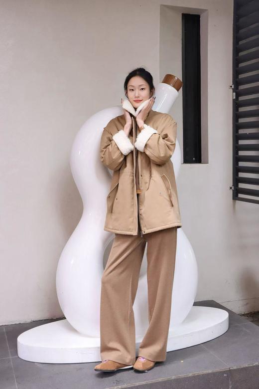 小禾超火洋气巴恩风羊羔毛领全棉斜纹派克棉服 商品图10