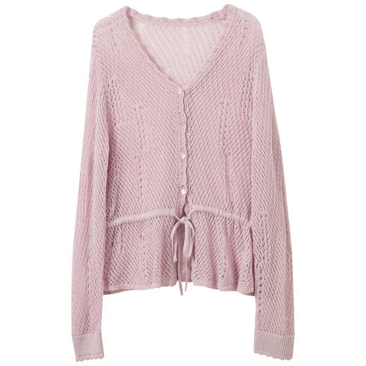 【呼吸麻】三彩独醒2026春季新款镂空毛衣V领毛衫系带长袖开衫F 商品图4