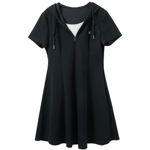 三彩2026春季新款假两件连帽连衣裙A字裙休闲短袖收腰短裙S 商品图4