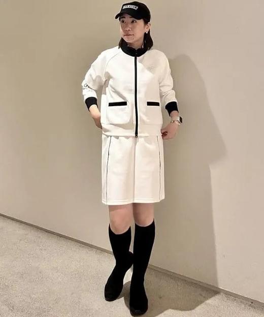 BEAMS GOLF 女款 斜纹黑白配色立领外套+抽绳短裙套装 弹力舒适防紫外线 商品图3