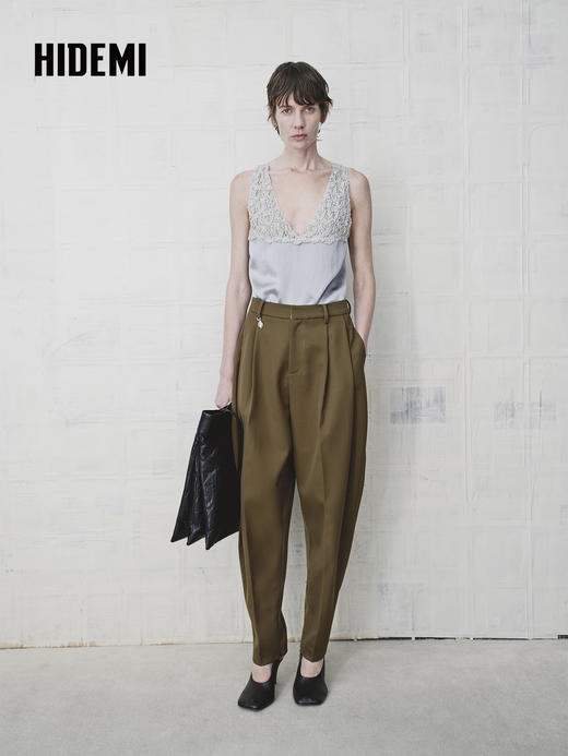 HIDEMI 美丽奴羊毛经典松弛感锥形裤西裤长裤 商品图3