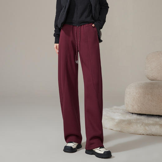 【酒红色-奥粒绒-香蕉裤】逸阳冬季设计感显瘦有型抽绳松紧腰头休闲裤1816 商品图4