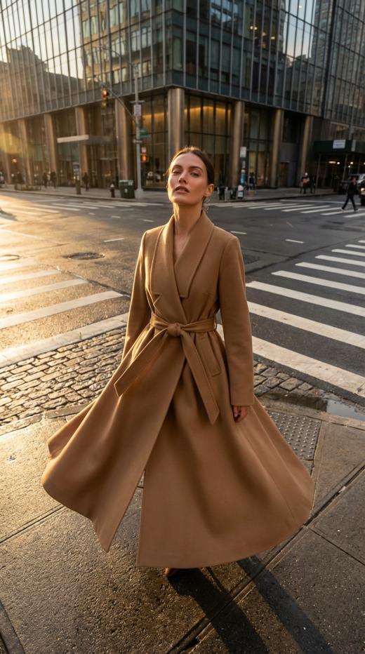 设计深西服领双面手工腰带长款大衣 商品图5