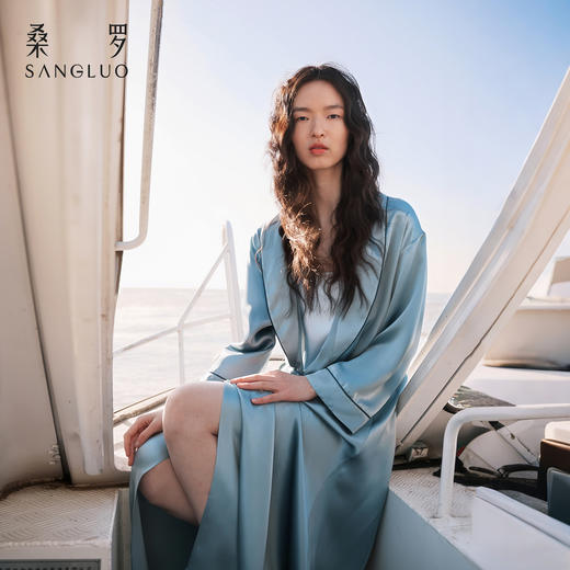 法式浪漫』桑罗纯色系带睡袍桑蚕丝女士长袖家居服可外穿 商品图2