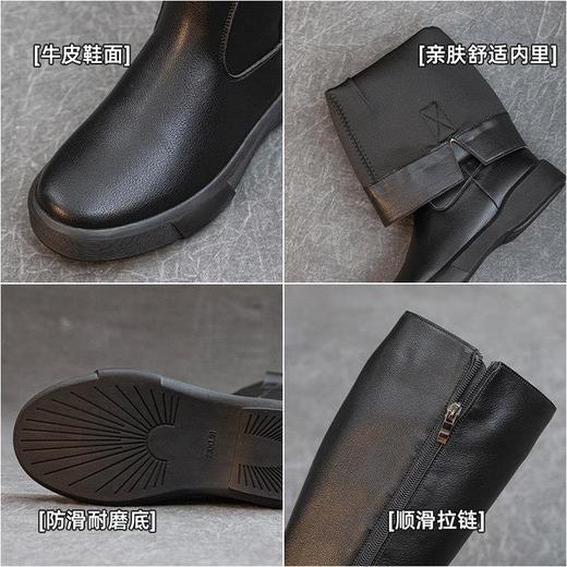复古真皮马丁靴子女不过膝显瘦骑士靴厚底加绒秋冬长靴百搭高筒靴 商品图1
