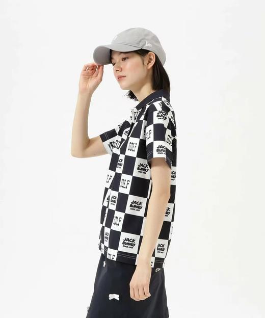 Jack Bunny 女款 高尔夫 双色格子logo印花透气速干polo领短袖T恤 商品图2