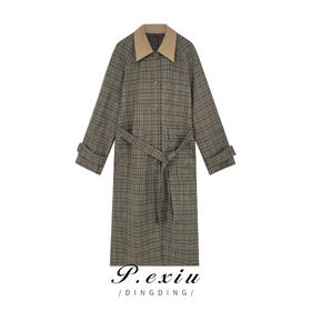 A008潘依绣丁丁宠粉韩系休闲经典格子优雅气质显瘦中长款风衣 SH0830