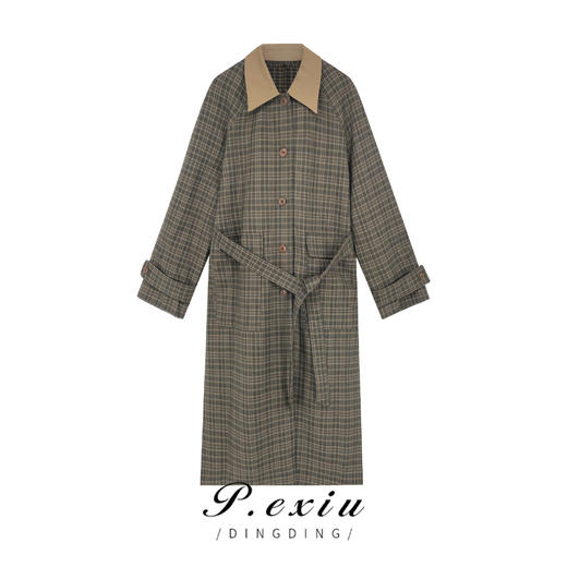 A008潘依绣丁丁宠粉韩系休闲经典格子优雅气质显瘦中长款风衣 SH0830 商品图0