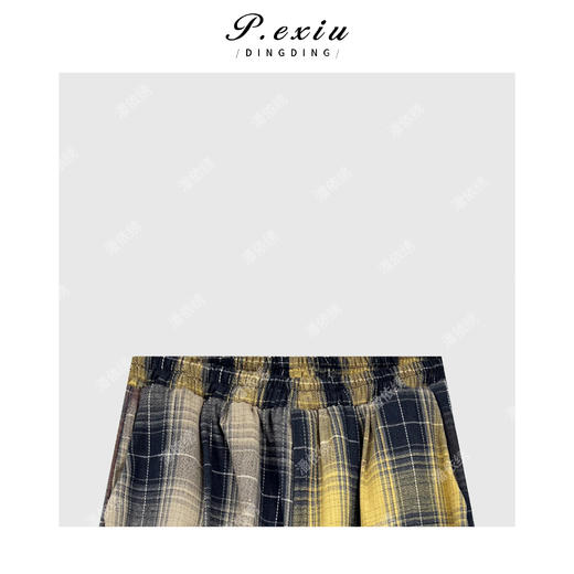 04-1潘依绣丁丁宠粉100棉文艺风松紧腰格子休闲裤 W-62949 商品图2