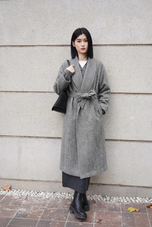 大披肩领超大摆双面手工中腰系带超长款大衣 商品图3