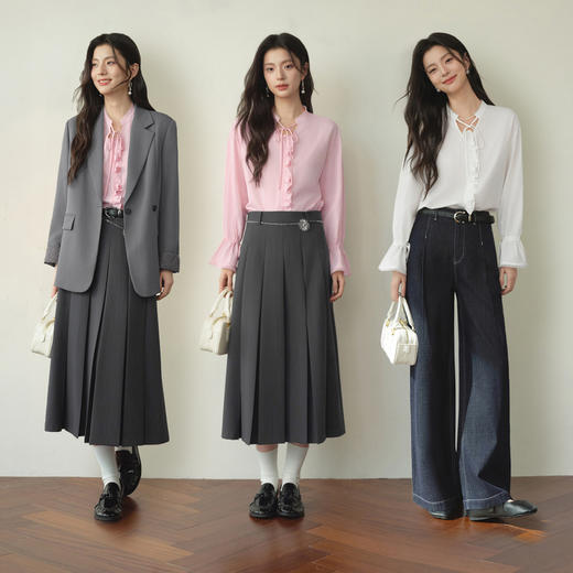 【严选】诗凡黎浪漫立体花边系带衬衫2026春新款喇叭袖法式通勤质感小上衣7H2220271 商品图1