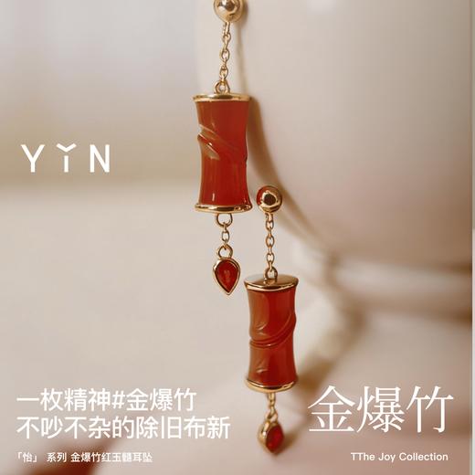 「怡」金爆竹红玉髓18K金耳坠 商品图3