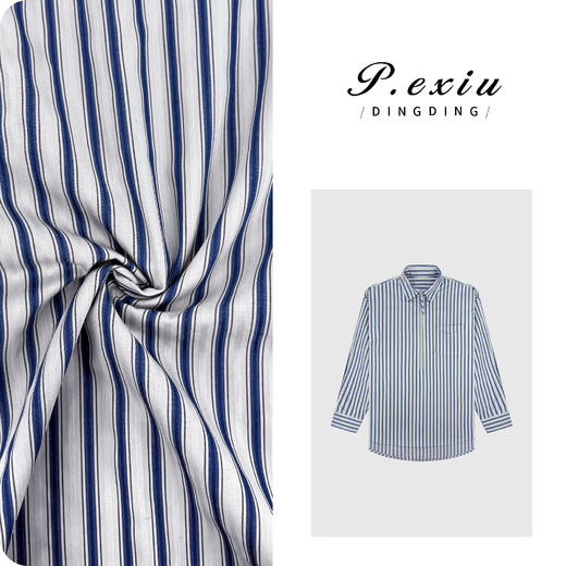 04-2潘依绣丁丁宠粉100%棉设计感拉链半开领竖条纹长袖衬衫WH00390 商品图0
