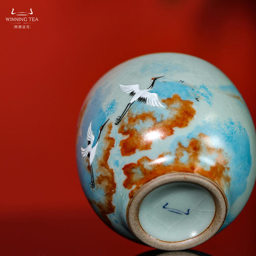 问鼎鼎峰系列天青老款玉钟杯（瑞鹤图） 商品图4