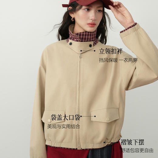 【严选】诗凡黎撞色立领天丝棉夹克外套2026春新款松紧下摆翻领工装风衣女7H2210171 商品图3