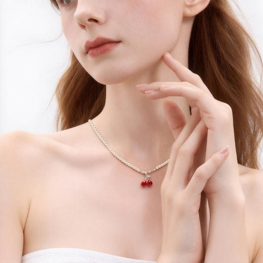 【宋轶同款】三彩2026新款轻甜樱桃吊坠项链珍珠串珠碎银锁骨链女 商品图1