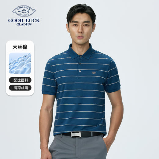 【莱赛尔】德鲨夏新款短袖条纹POLO衫男时尚高级感翻领T恤 商品图0