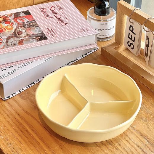 【花型三格深盘】陶瓷色釉家用加深分格餐盘早餐减脂分菜盘一人食餐具 商品图5