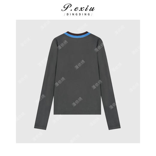 A008潘依绣丁丁宠粉时髦设计感撞色双U领长袖T恤Q25614 商品图1