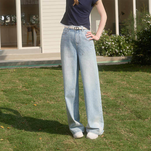 【100棉】三彩独醒2026春季新款复古烫钻牛仔裤宽松直筒裤长裤F 商品图1