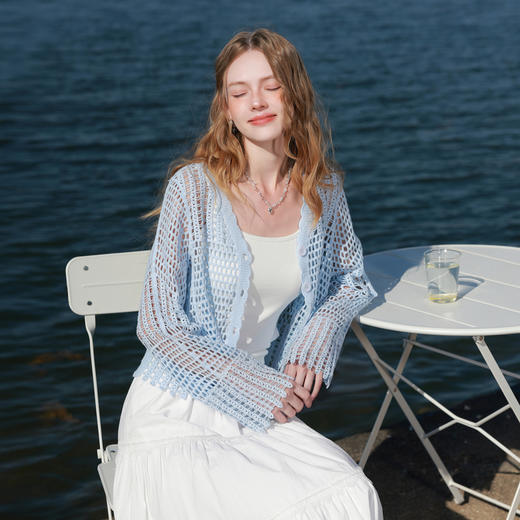 【100棉】三彩2026春季新款V领镂空罩衫针织衫宽松波西米亚开衫M 商品图1