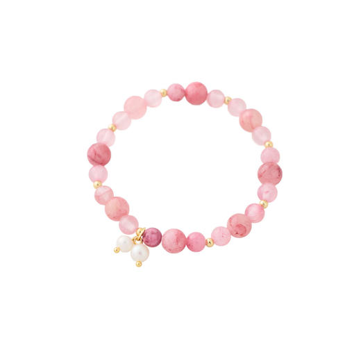 三彩2026新款国风渐变粉晶手串淡水珍珠吊坠气质温柔弹力绳甜美女 商品图2