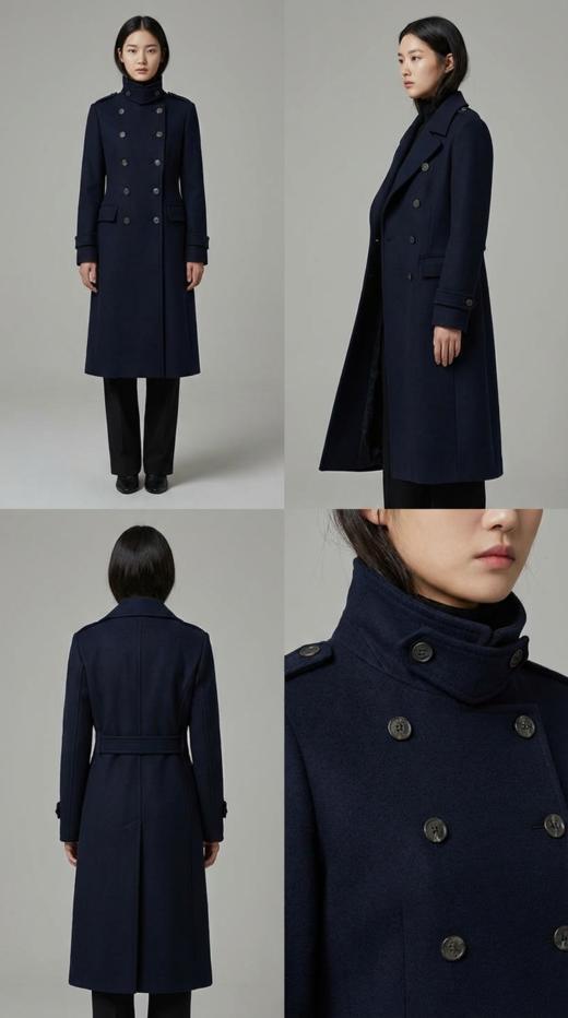 HN 双排扣异形搭片双面手工长款腰带大衣（附腰带） 商品图1