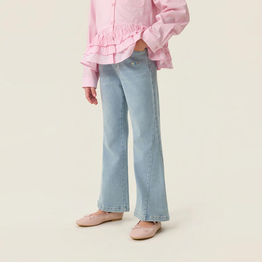 马克珍妮春日牛仔女童轻弹喇叭裤2026年春装新款560172 商品图1